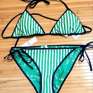 Sold NWT JCREW Preppy Green Striped Bikini Size Medium